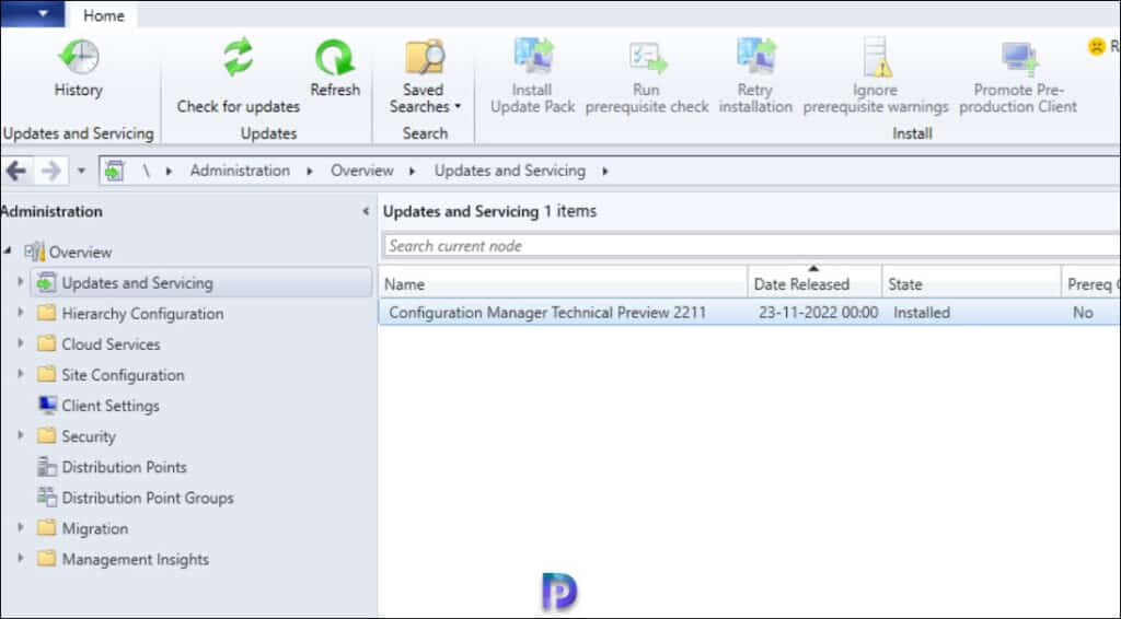 Configuration Manager Technical Preview 2211 Installed