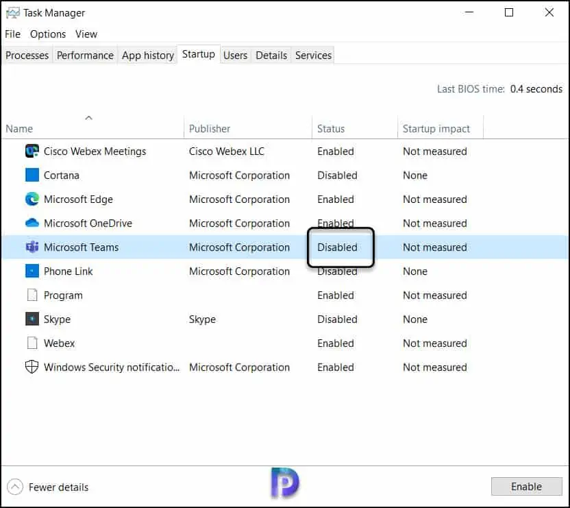 Disable Microsoft Teams Auto Startup from Task Manager