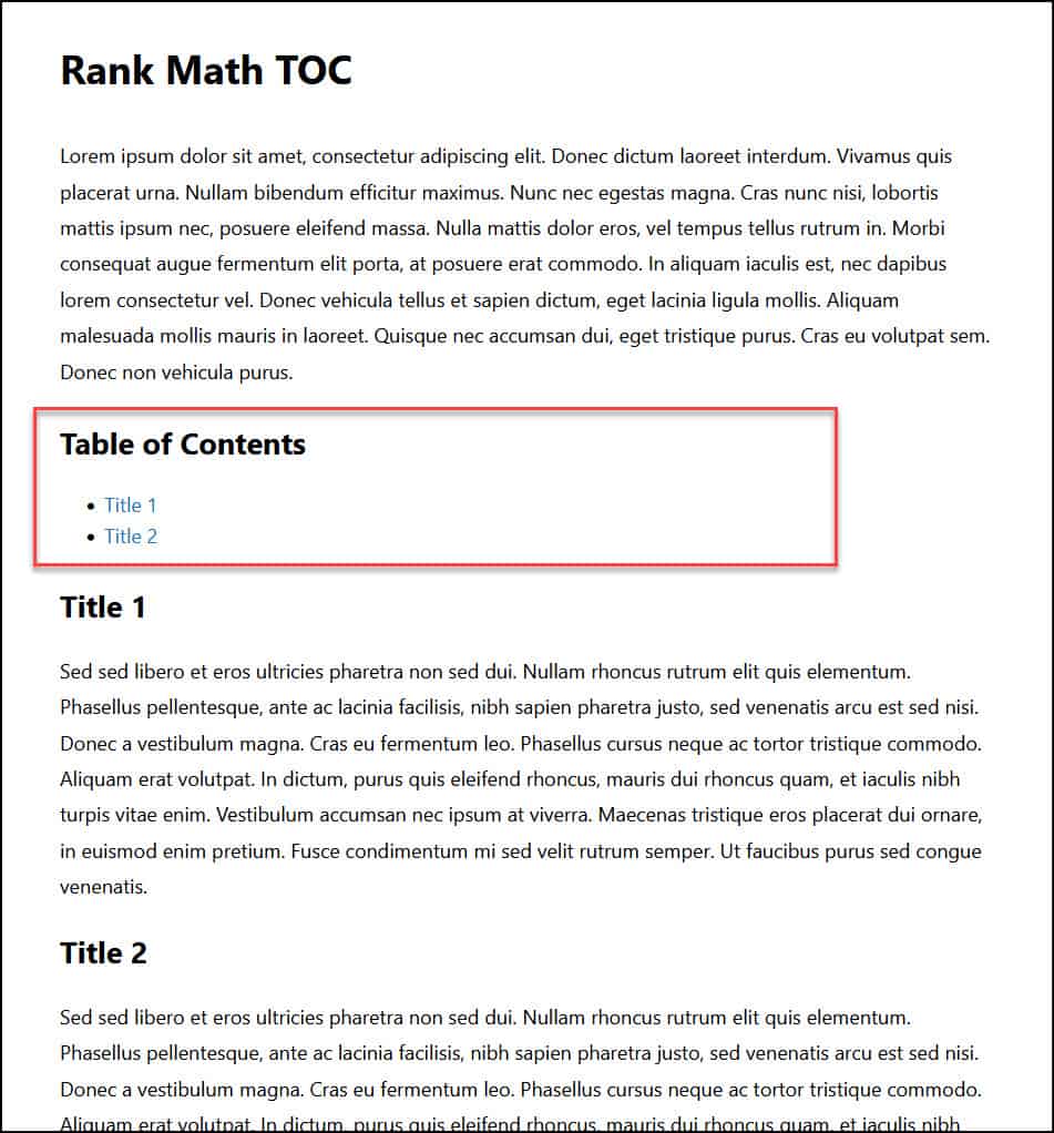 Add Rank Math Table of Contents Block