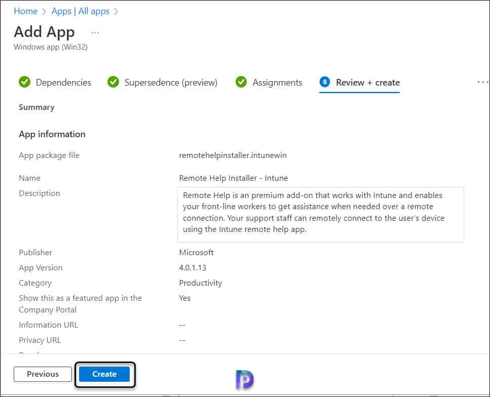 Review and Create | Deploy Remote Help App using Intune