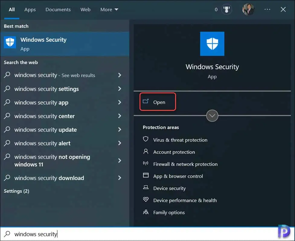Launch Windows Security