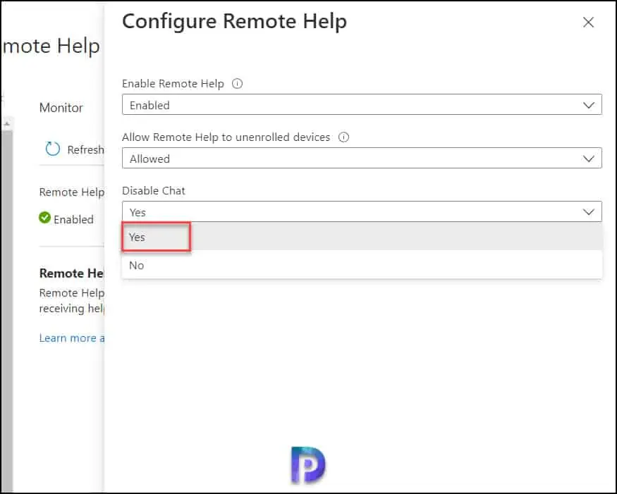 Disable Remote Help Chat in Intune Admin Console