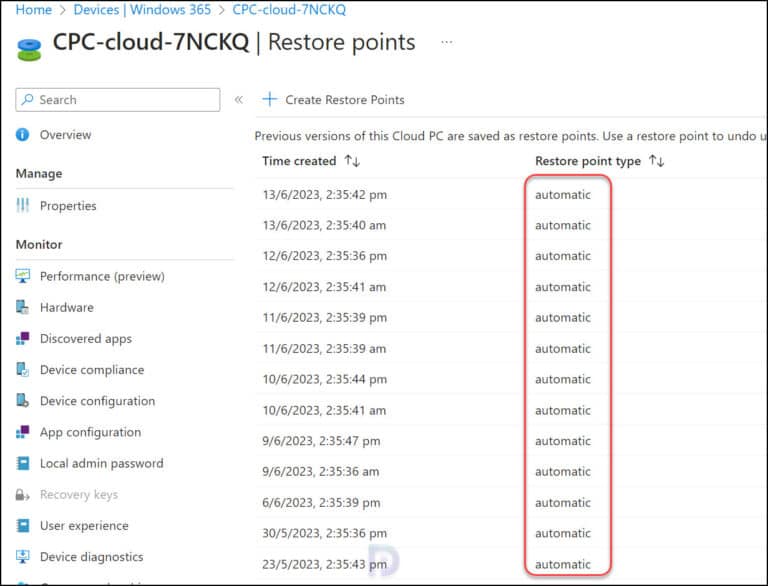 Create Manual Restore Points for Cloud PCs in Windows 365 » Prajwal Desai