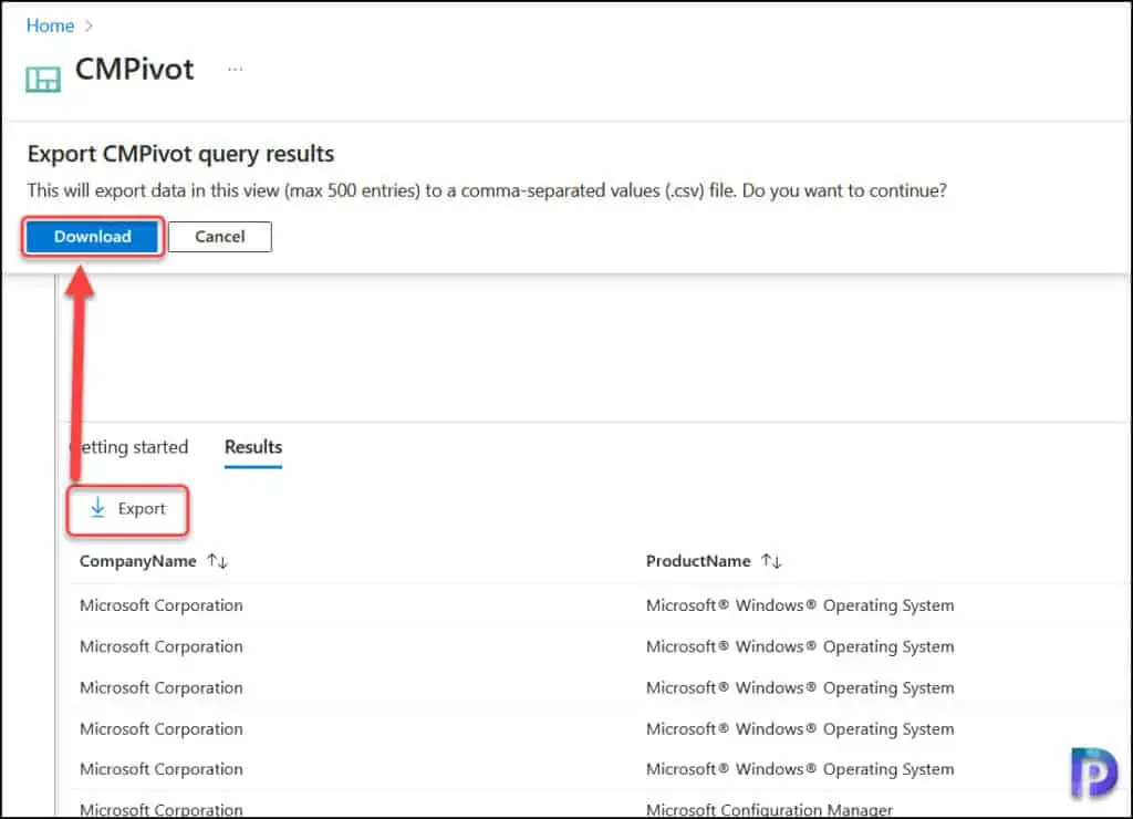 Export CMPivot Query Results in Intune