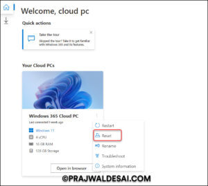 Enable Cloud PC Reset Option for Windows 365 End Users » Prajwal Desai
