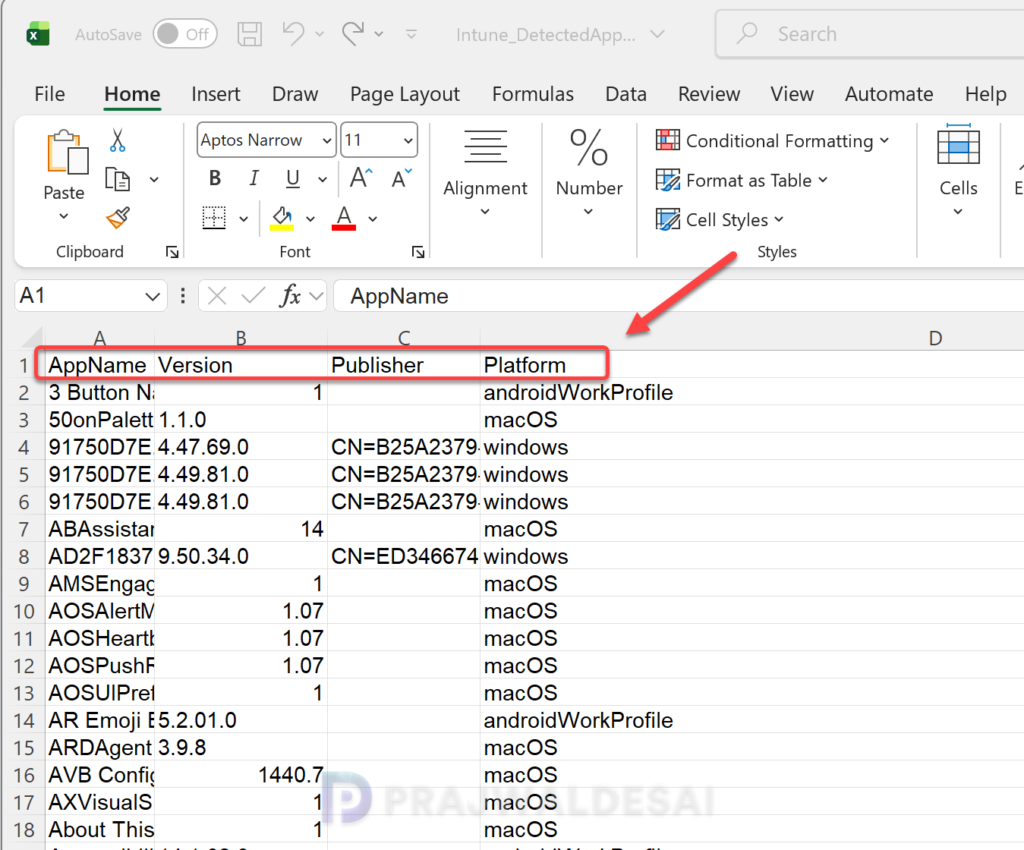 Export Intune Detected applications to CSV file
