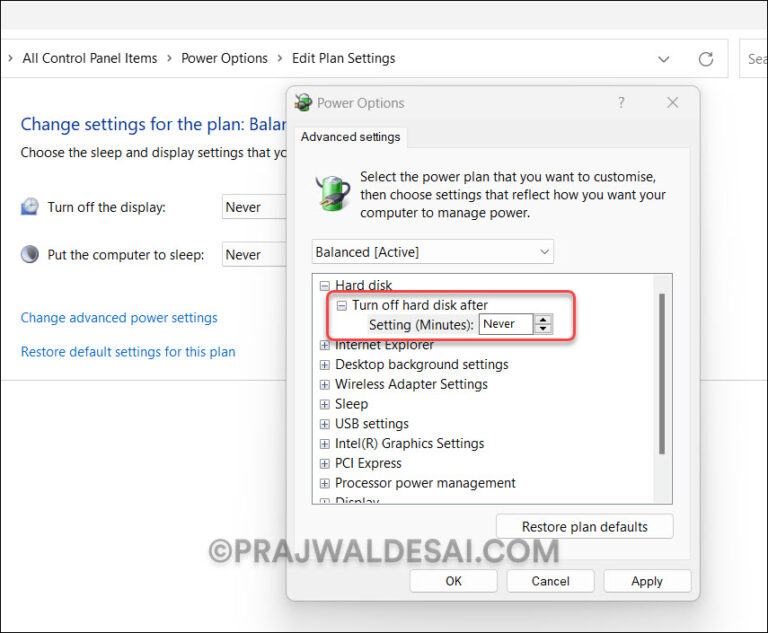Prevent Hard Disk from going to Sleep in Windows 11/10