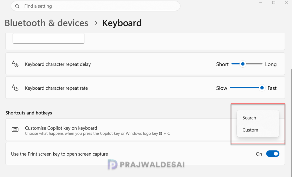 Customize Copilot Key on Keyboard in Windows 11