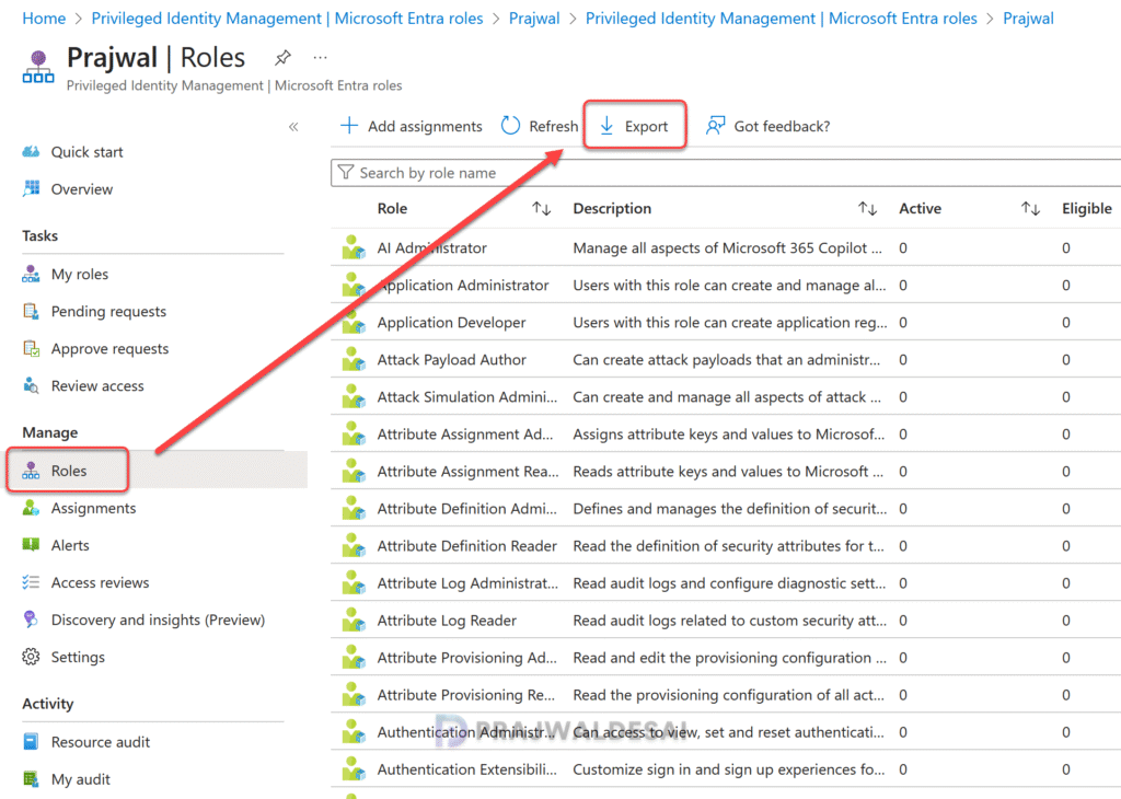 Export PIM Role Assignments in Entra ID
