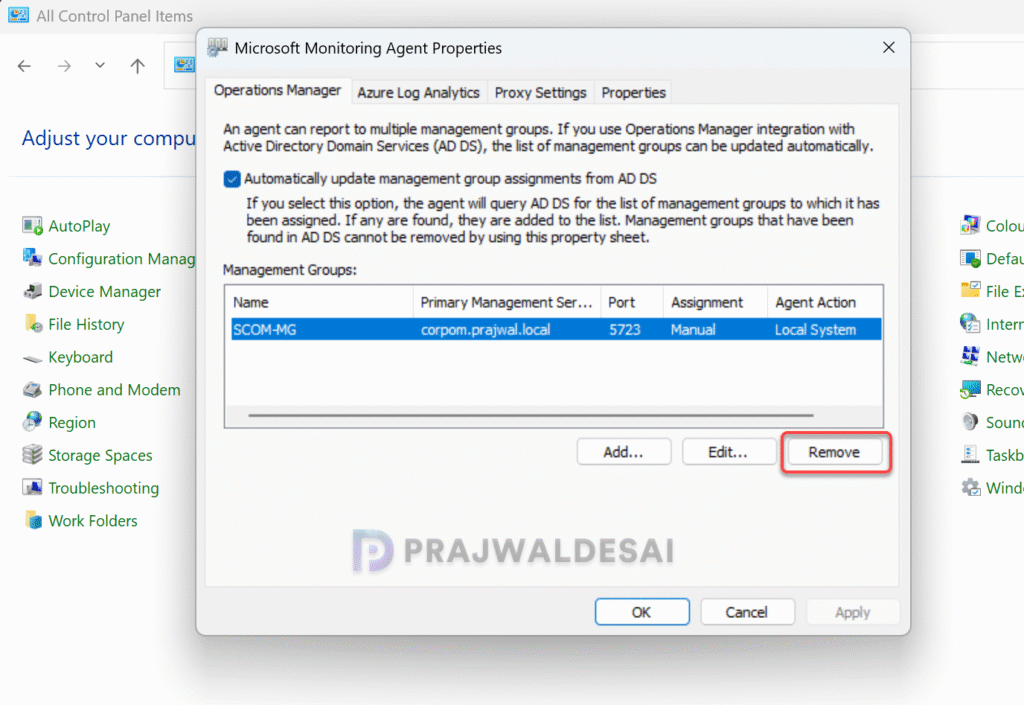 Remove a Management Group from SCOM agent