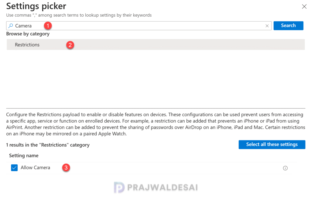 Intune Policy to enable or disable camera access for iOS iPadOS devices
