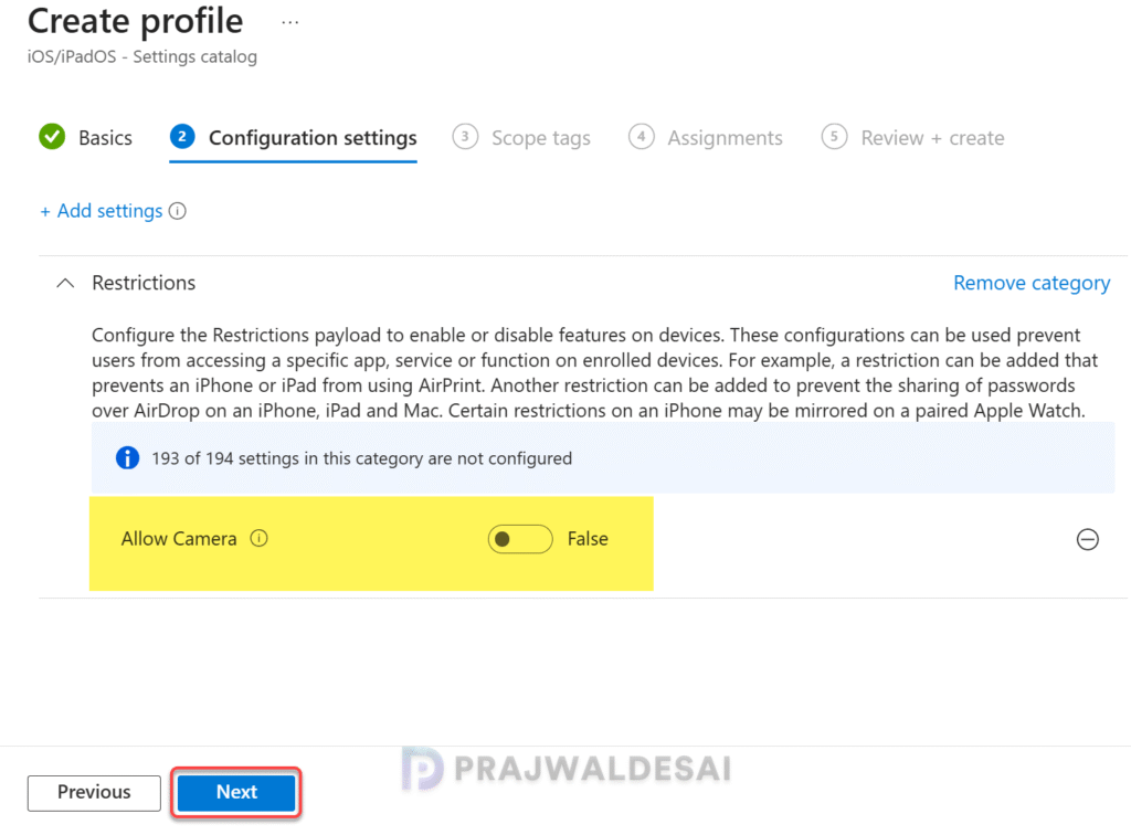 Allow or Block Camera Using Intune for ios ipad devices