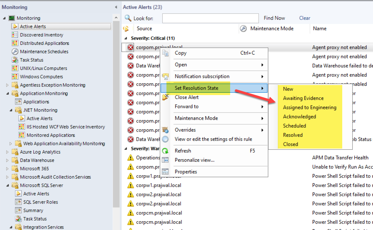 Complete List of Alert Resolution States in SCOM and IDs