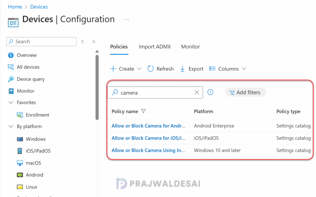 Monitoring Camera Access Policy in Intune