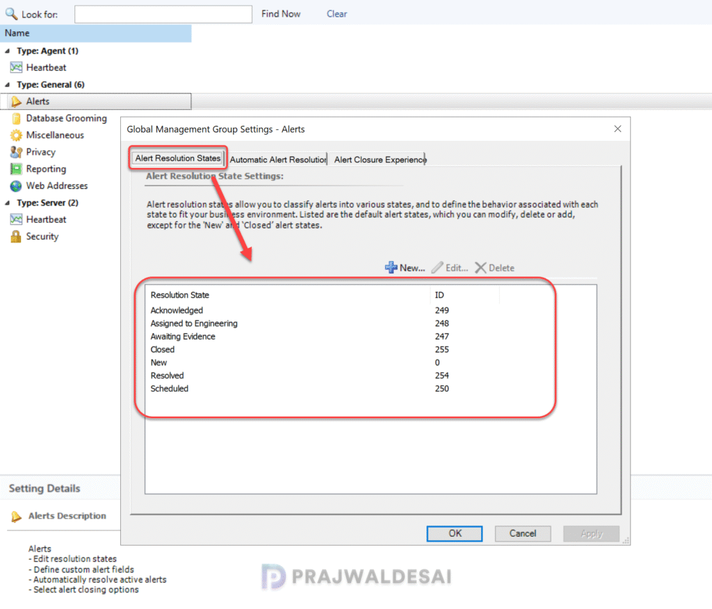 view SCOM alert resolution states