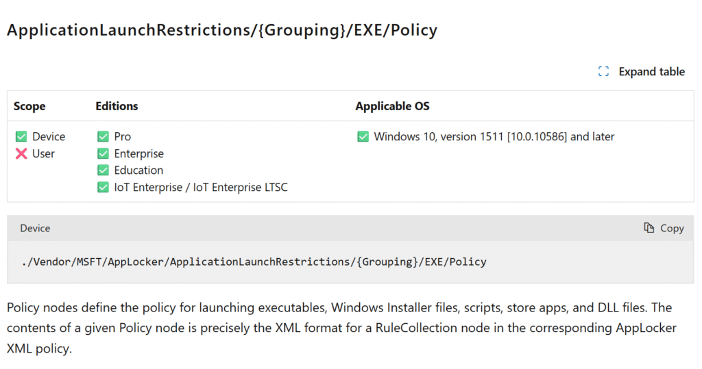 AppLocker CSP Policy for Executable