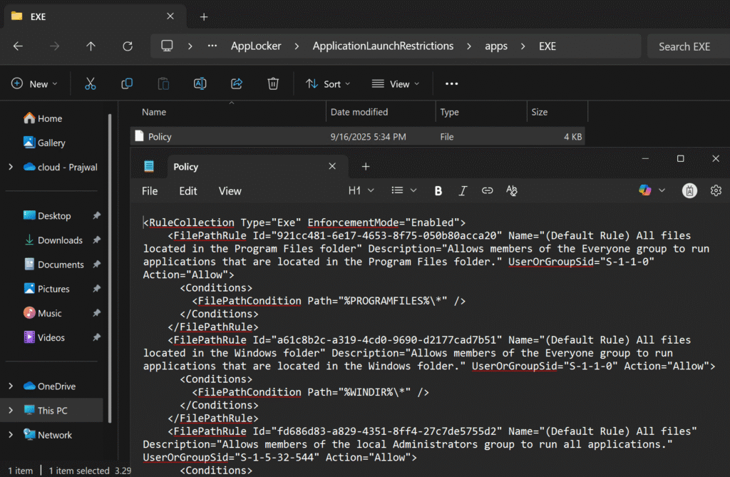 Location of AppLocker Rules on Windows device