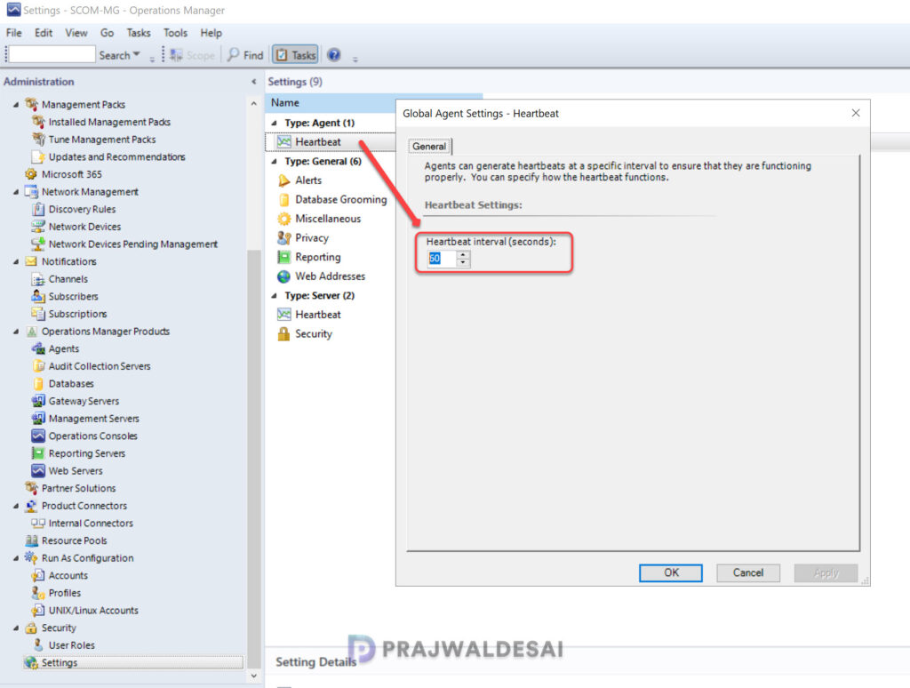 Change the SCOM agent Heartbeat Interval from operations console