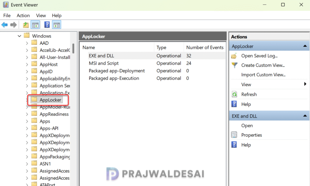 Check if AppLocker is active with Event Viewer