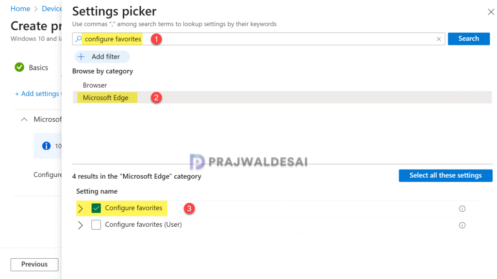 Configure Microsoft Edge Favorites using Intune
