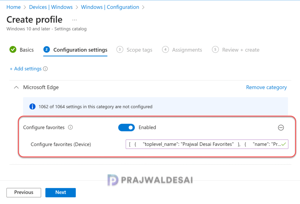 Configure Microsoft Edge Favorites using Intune