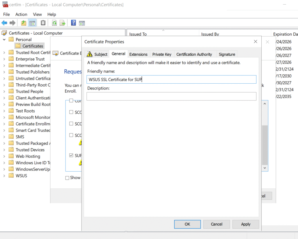 Specify Friendly Name for Certificate
