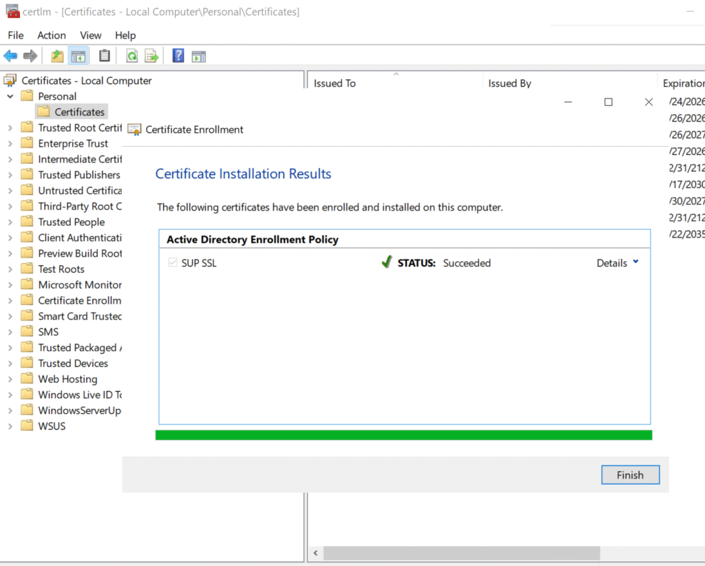 Enroll SSL Certificate for WSUS SUP Server