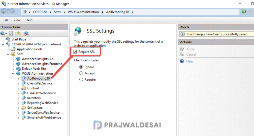 Configure the WSUS web services to require SSL