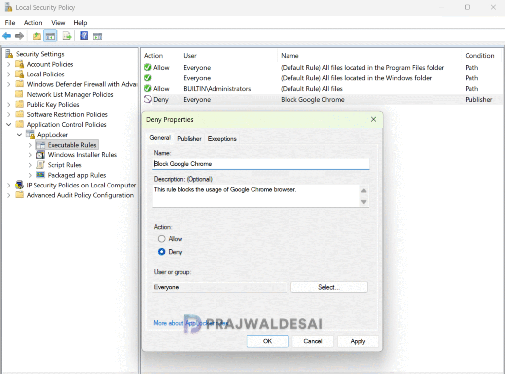 Verify AppLocker Custom Executable Rule for Google Chrome