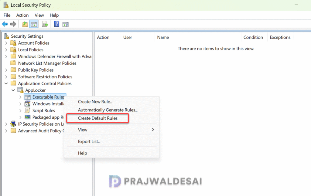 Create Default Executable rules in AppLocker