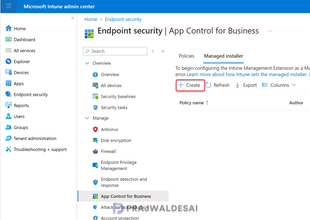 Create Managed Installer Policy in Intune