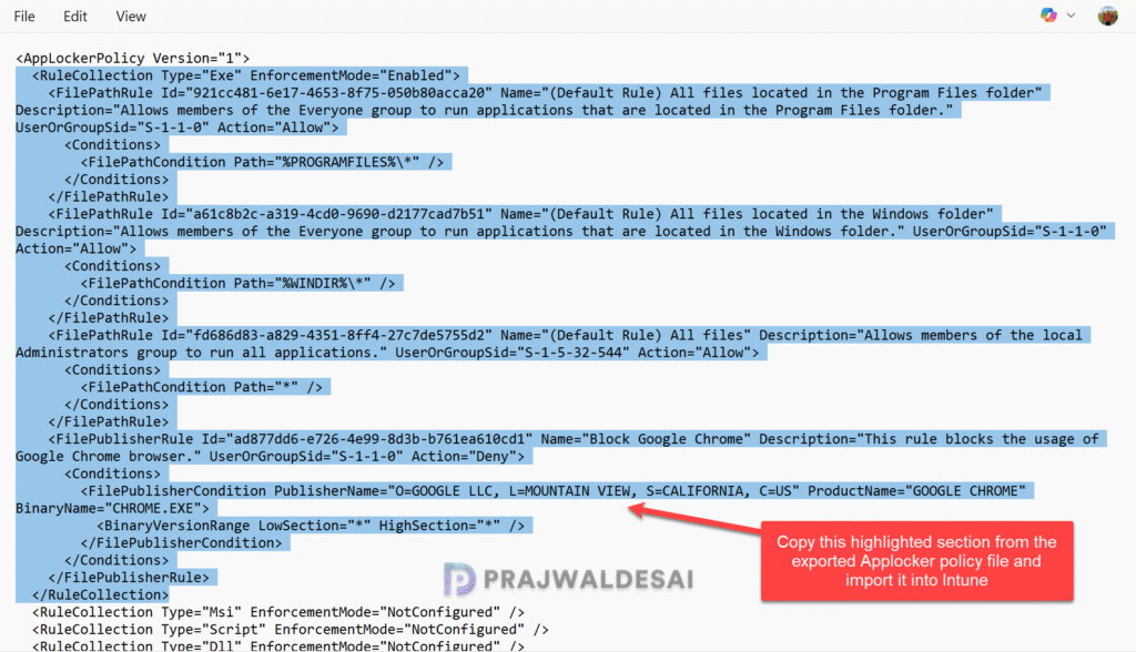 Chrome AppLocker Policy XML Data