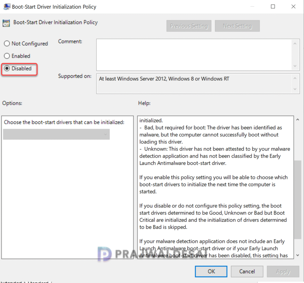 Disable ELAM using Group Policy