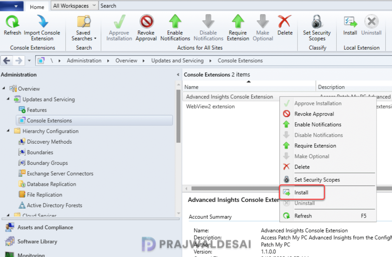 How to Install Advanced Insights SCCM Console Extension