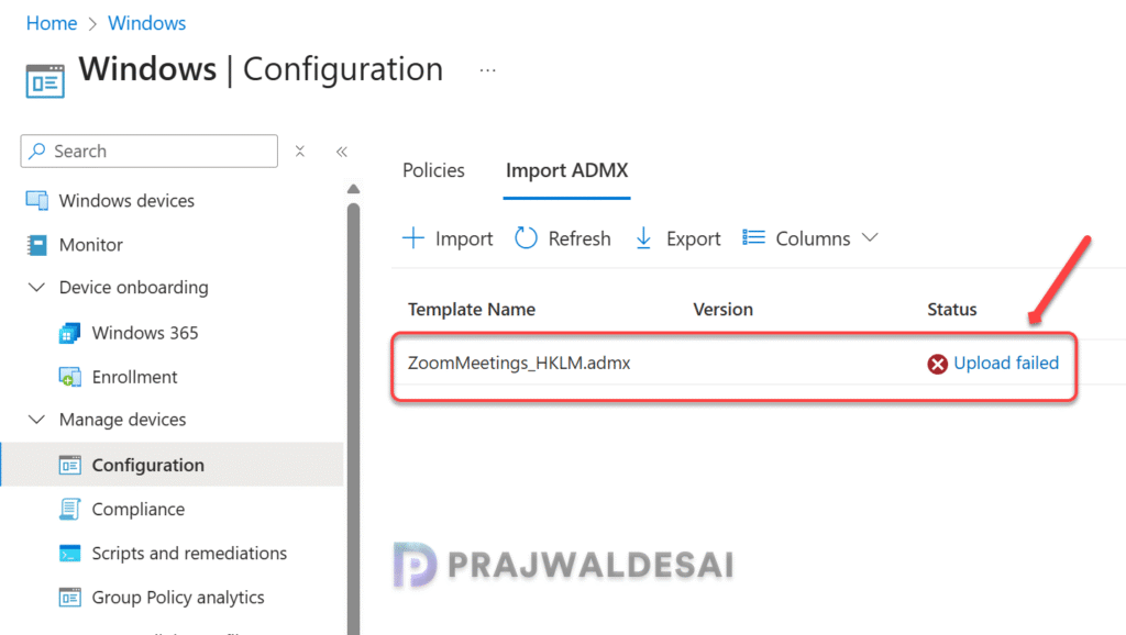 Zoom ADMX Import Error in Intune