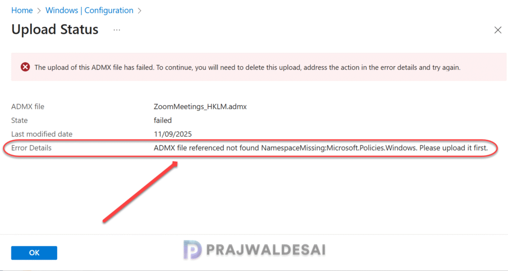 ADMX file referenced not found NamespaceMissing:Microsoft.Policies.Windows