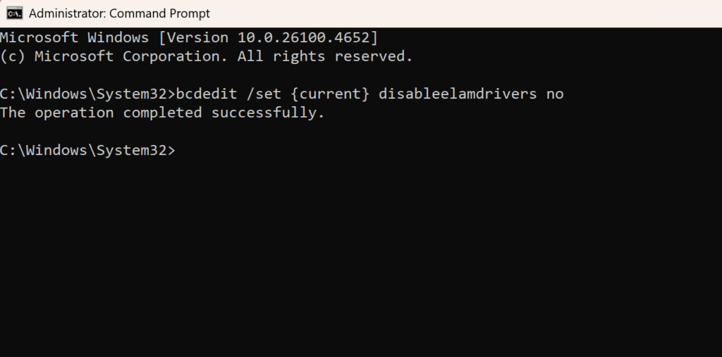 Re-enable ELAM Drivers using bcdedit