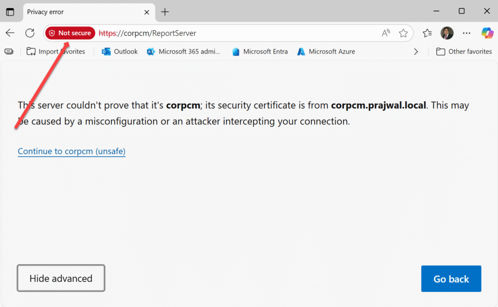SCCM Report Server URL Not Secure