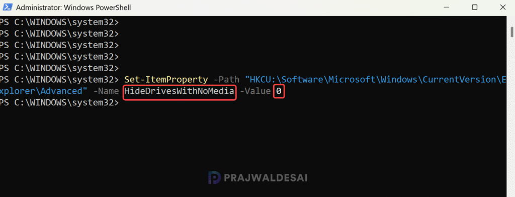 Show Empty Drives using PowerShell
