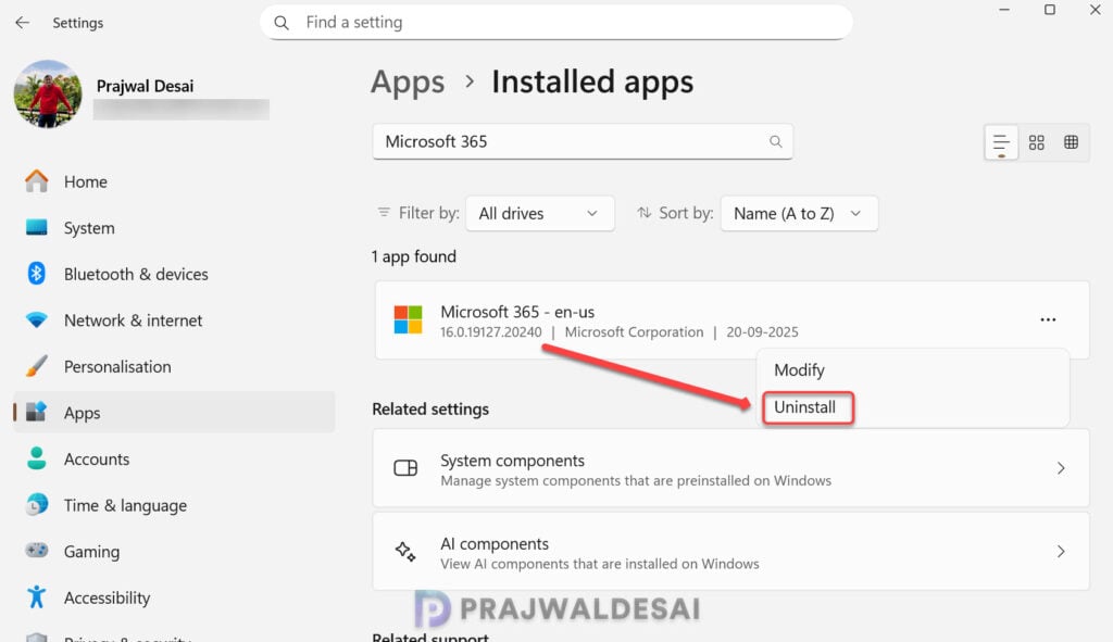 Uninstall Microsoft 365 apps - Fix TPM error 80090016