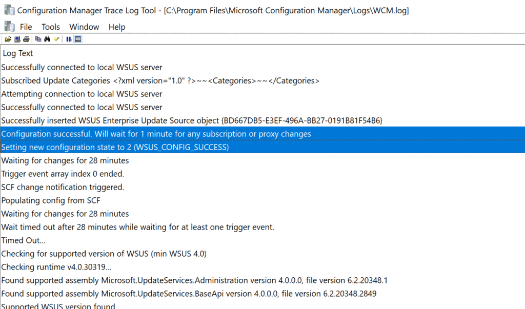 Review WCM.log to confirm SSL for Software Update Point