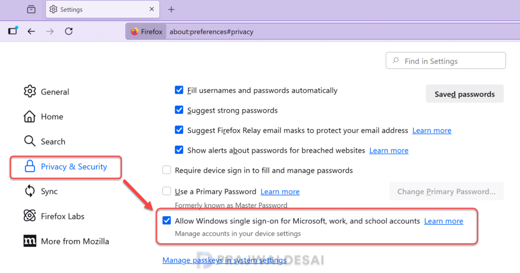 Allow Windows single sign-on for Microsoft, work, and school accounts in Firefox