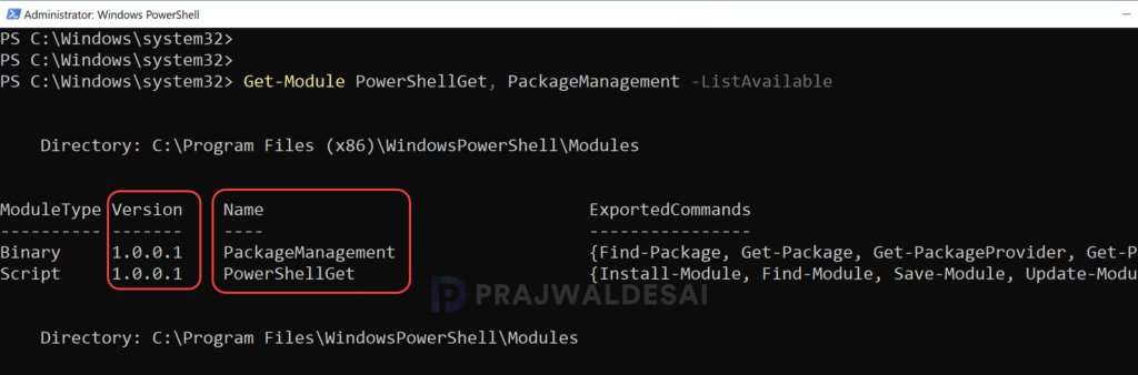 Check PowerShellGet and PackageManagement version