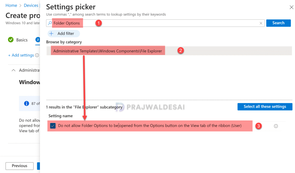 Disable Folder Options in File Explorer using Intune