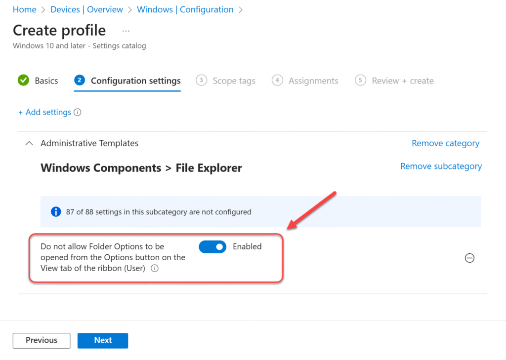 Disable Folder Options in File Explorer using Intune