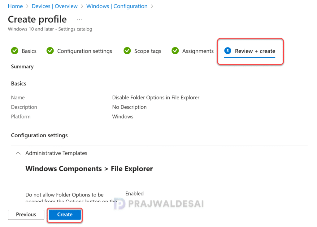 Create Disable Folder Options Intune Policy