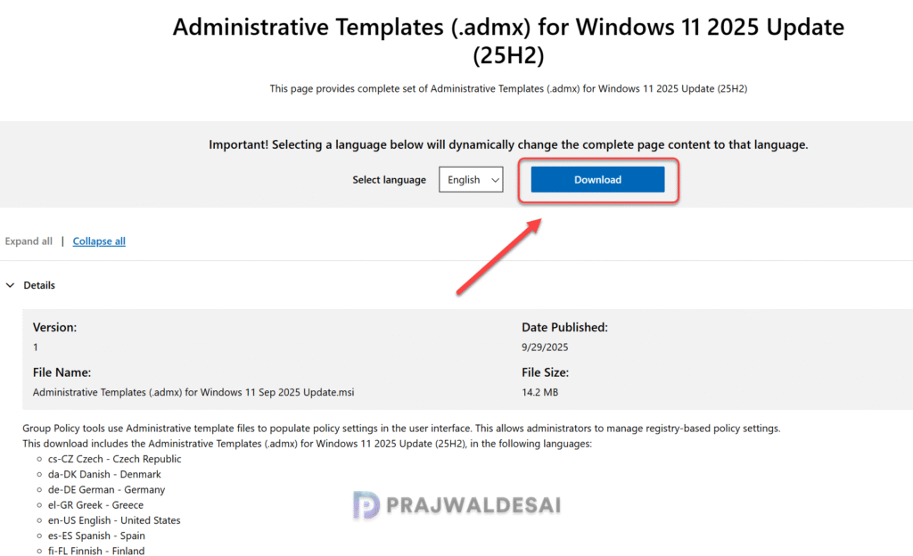 Download Administrative Templates for Windows 11 25H2