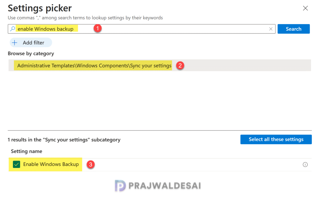 Enable Windows Backup using Intune