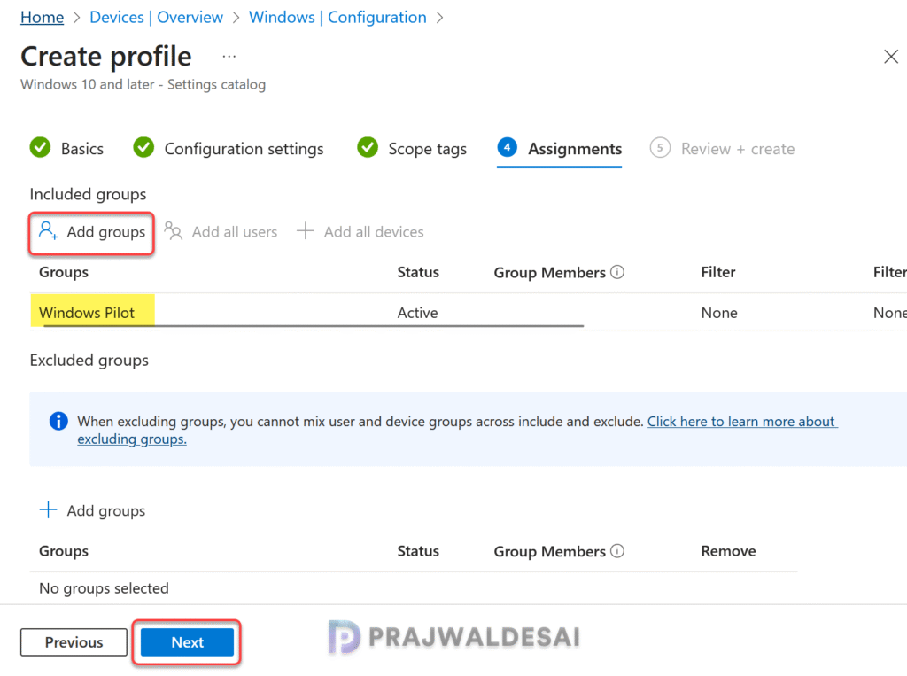Assign Windows Backup Intune Policy