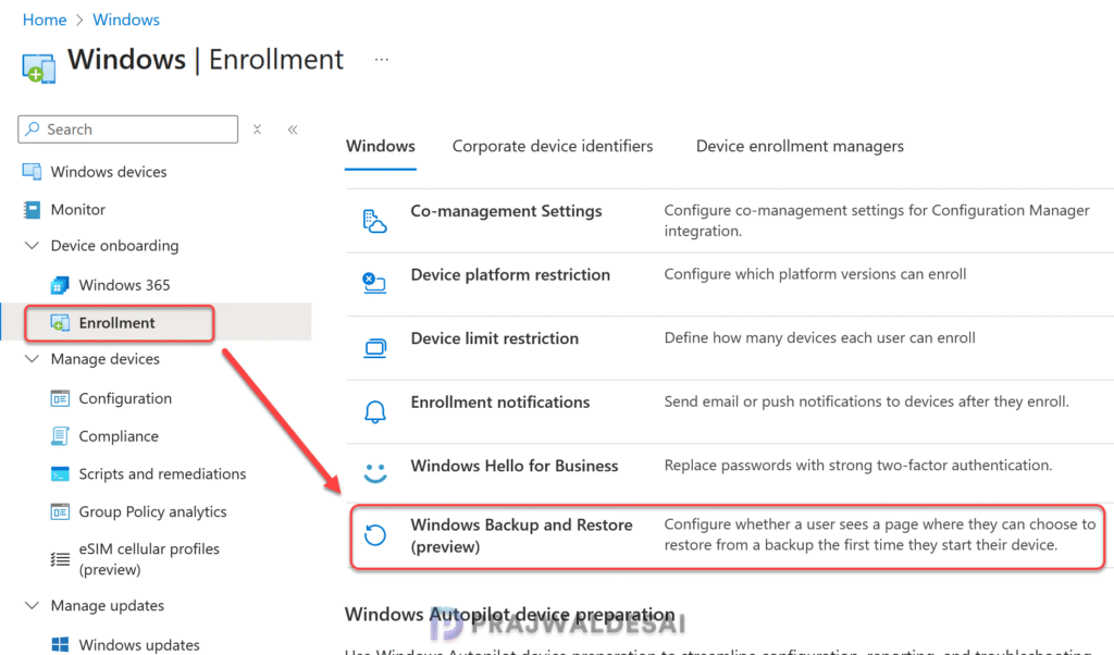 Configure Windows Backup and Restore in Intune